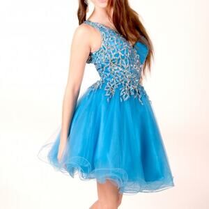 Sherri Hill Short Turquoise One Shoulder Prom glam Homecoming Balloon Dress 4